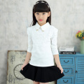 School Girls Beautiful Blouse Shirts New Autumn Fashion Kids Solid Turn-Down Lace Flower Blouses High Quality Children Cotton