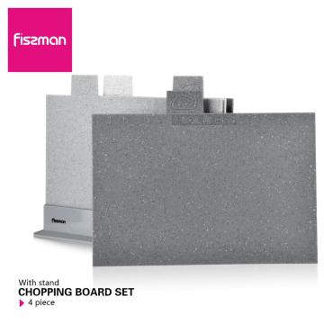 Fissman Anti Bacterium Plastic Chopping Block Non-slip Marble Coating Plastic Mats Cutting Board with Stand-4pcs Sets