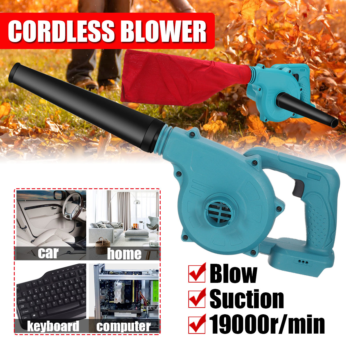 680W Cordless Electric Air Blower Vacuum Cleannig Blower Leaf Computer Dust Collector Power Tool For Makita 21V Li-ion Battery