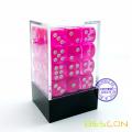 Bescon 12mm 6 Sided Dice 36 in Brick Box, 12mm Six Sided Die (36) Block of Dice, Translucent Pink with White Pips