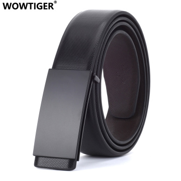 WOWTIGER Men's Designer Luxury Black Buckle Smooth buckle Leather Trousers accessories belt Brand Suit strap Male Belts for Men