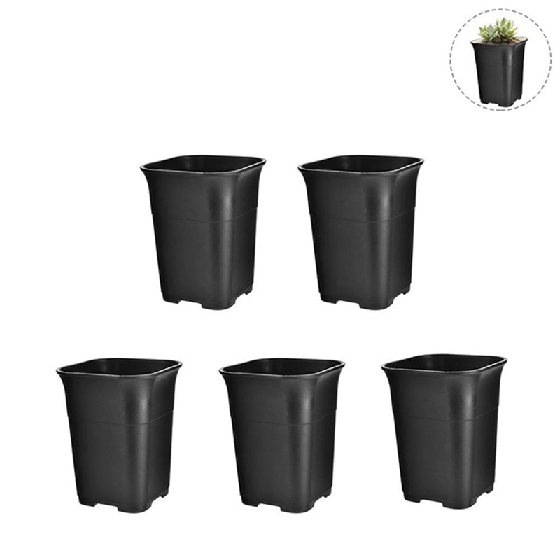 5Pcs Black Square High Waist Mini Nursery Pot Planter Succulent Plant Pot Small Flower Planters
