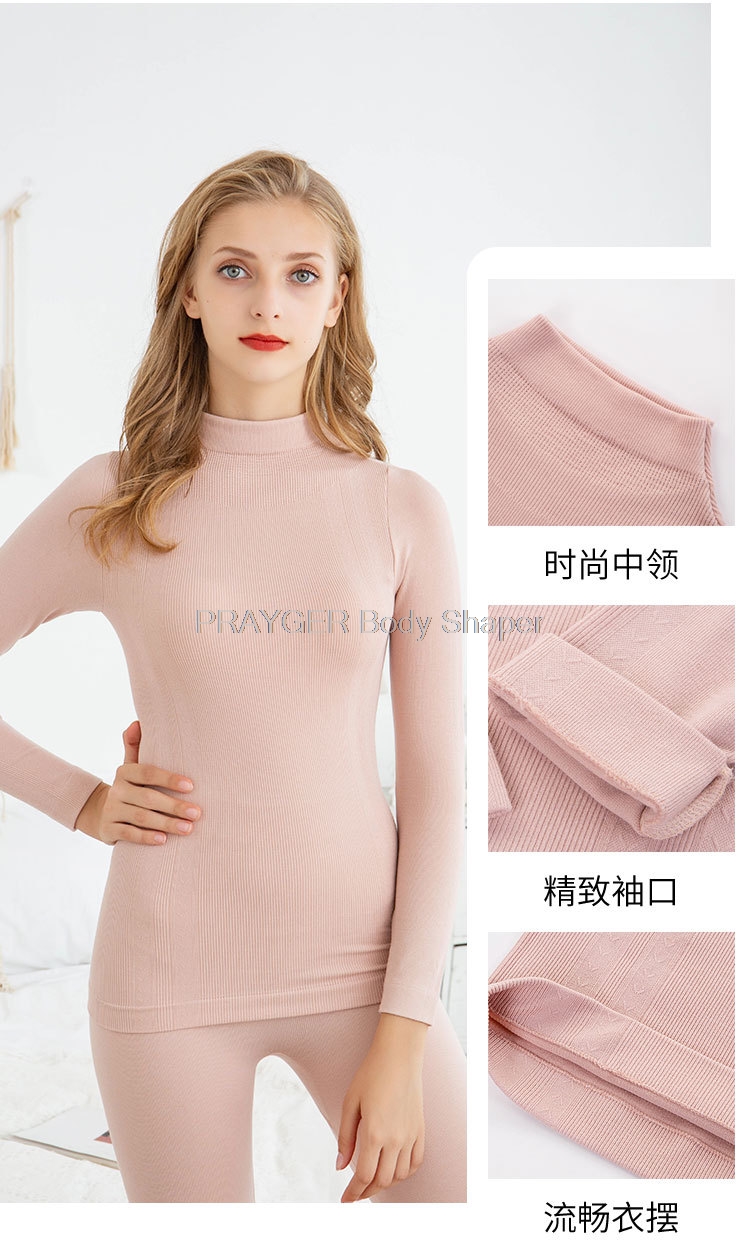 Solid Color Slim Women's Thermal Underwear Set Winter Turtleneck Cotton Long Johns Female Second Skin Thermo Clothing