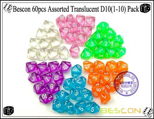 Bescon 60pcs Assorted Translucent D10(1-10) Pack-2
