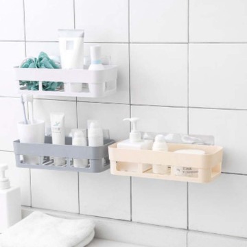 Plastic Wall Hanging Storage Rack Basket Punch-free Bathroom Shelf No Trace Stickers