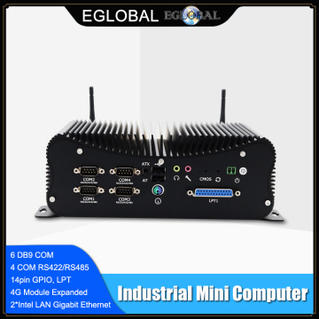 Almighty 7x24 Hours Industrial Fanless Mini PC Intel i5-8250U i7-6567U Rugged Computer 6*COM 2*Lans 8*USB GPIO LPT PS/2 4G WiFi