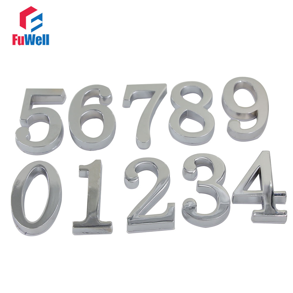 1pc Alloy Door Number 0/1/2/3/4/5/6/7/8/9# Optional Silver 50mm Adhesive Sticker Hotel Apartment Gate Door Digital House Number