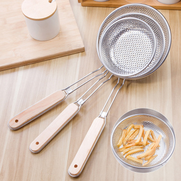 1Pcs Colander Strainer Noodle Cooking Spatula Stainless Steel Pasta Oil Spoon Strainer Kitchen Tool with Wooden Handle Kitchen