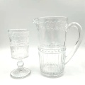 leaf pattern clear glass carafe with goblet wine