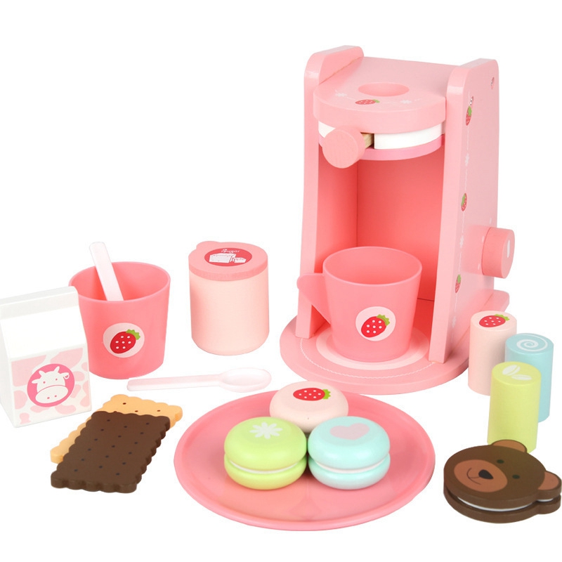 Kids Wooden Pretend Play Sets Pretend Maker Coffee Machine Game Play House Toys Simulation Kitchen Educational Toy