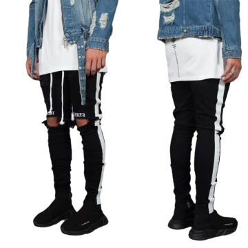 Men’ s Hip Hop Stylish Ripped Jeans Pants Biker Skinny Slim Straight Frayed Denim Trousers Casual Casual Trousers for Boys