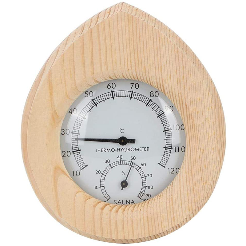 2 in 1 Thermo Hygrometer, Drop Shaped Wood Thermometer Temperature Humidity Meter Sauna Steam Room Accessories