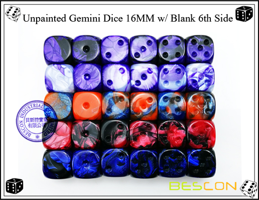 Unpainted Gemini Dice 16MM with Blank 6th Side