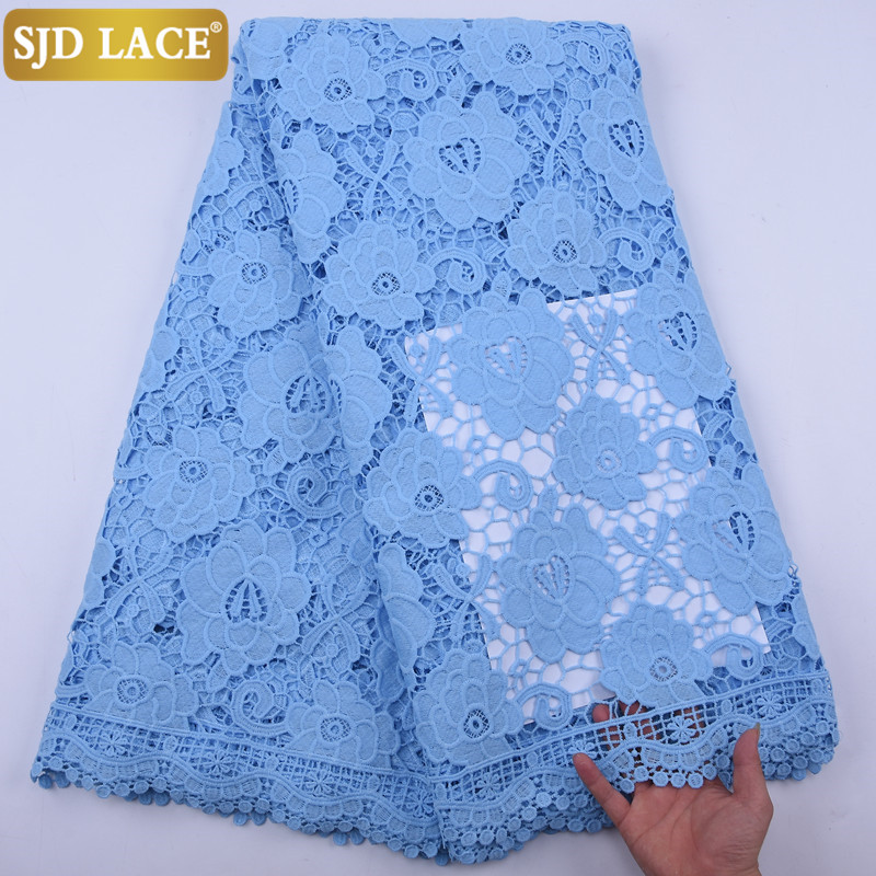 SJD LACE Pure White African Cord Lace Fabric 5Yards Watre Soluble Guipure Cord Laces For Nigerian High Quality Wedding Sew A2021