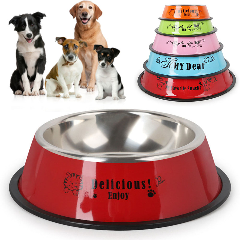 Stainless Steel Anti-skid Dog Bowls Cat Bowl Puppy Dog Feeder Dog Treats Dog Water Bottle Pet Dog Foods Container Pet Supplies