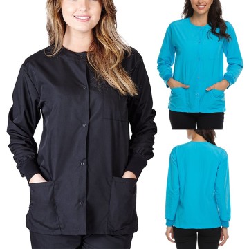 Women Long Sleeve O-neck Nursing Uniform Blouse Tops Jacket With Pocket Nursing Working Uniform Beauty Clothing