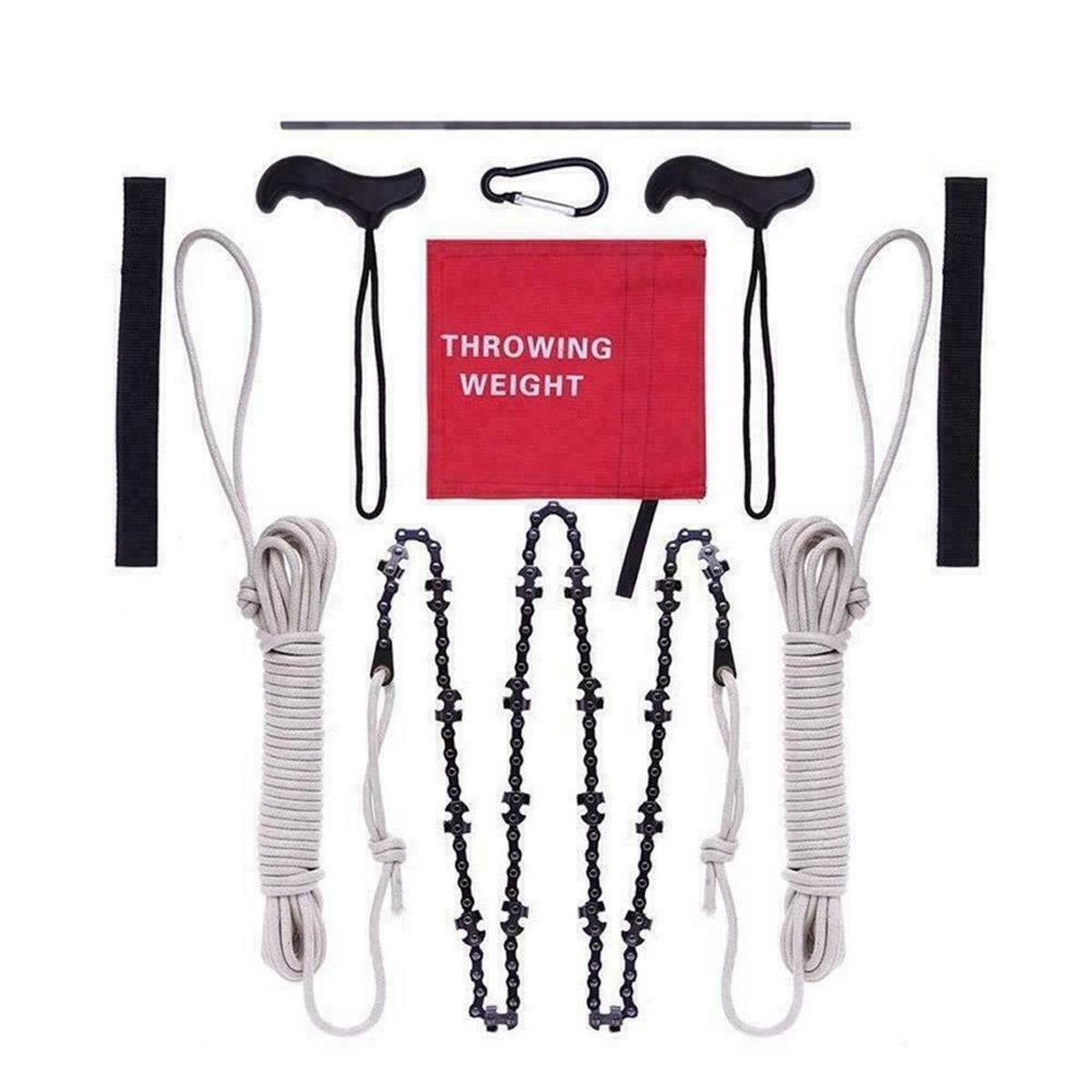 48 Inch High Reach Rope Chain Saw Tool Kit 64 Sections 42 Blades Cutter on Both Sides Outdoor Wood Cutting Camping Tool