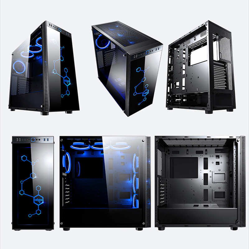 Aigo Desktop Computer Gaming Case Mid-Tower ATX Game PC Computer Chassis Case Tempered Glass Computer Cases CPU Cooling RGB Fan