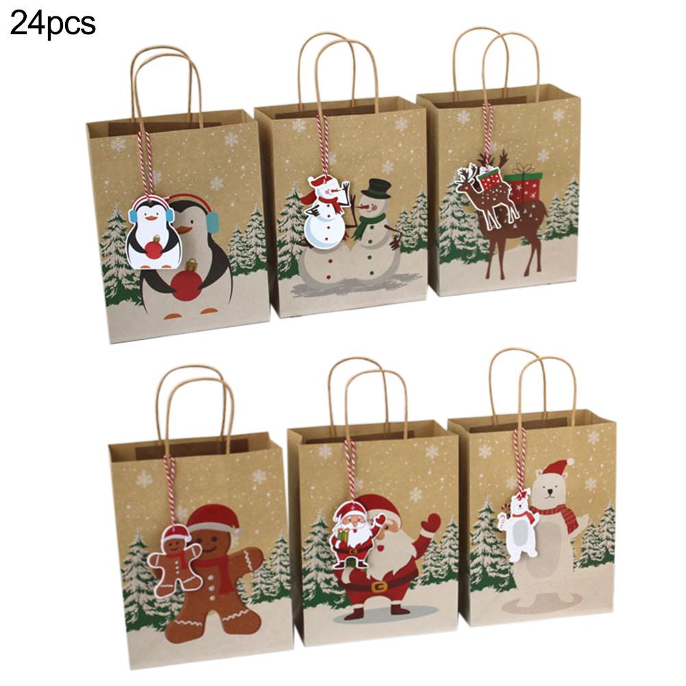 24PCS Christmas Kraft Paper Bags Portable Durable Packages
