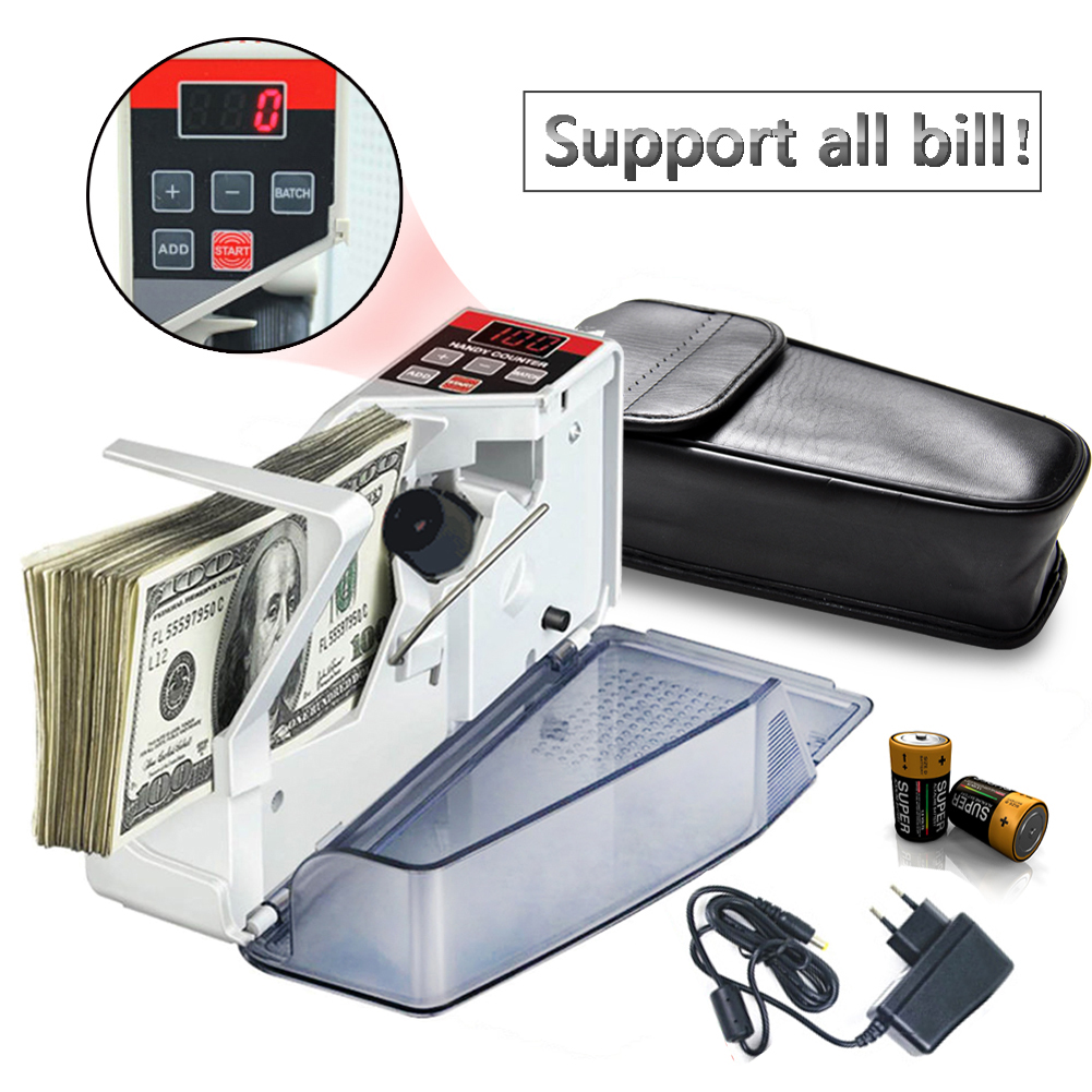 V40 Portable Mini Cash Count Money Currency Counter Counting All Bill Handy Bill Cash Banknote Counter EU