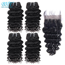 BHF Brazilian Remy 4 bundles Deep weave with closure 100% Natural Human Hair weaves 50g curly Hair ExtensionS short Bob style