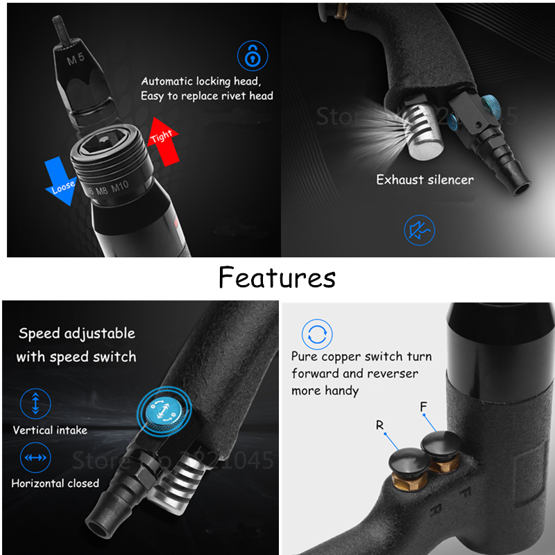 M3/M4/M5/M6/M8/M10/M12 Pneumatic Riveters Nut Gun Pneumatic Riveting Gun Pull Nut Automatic Air Riveter Nut Gun Tool