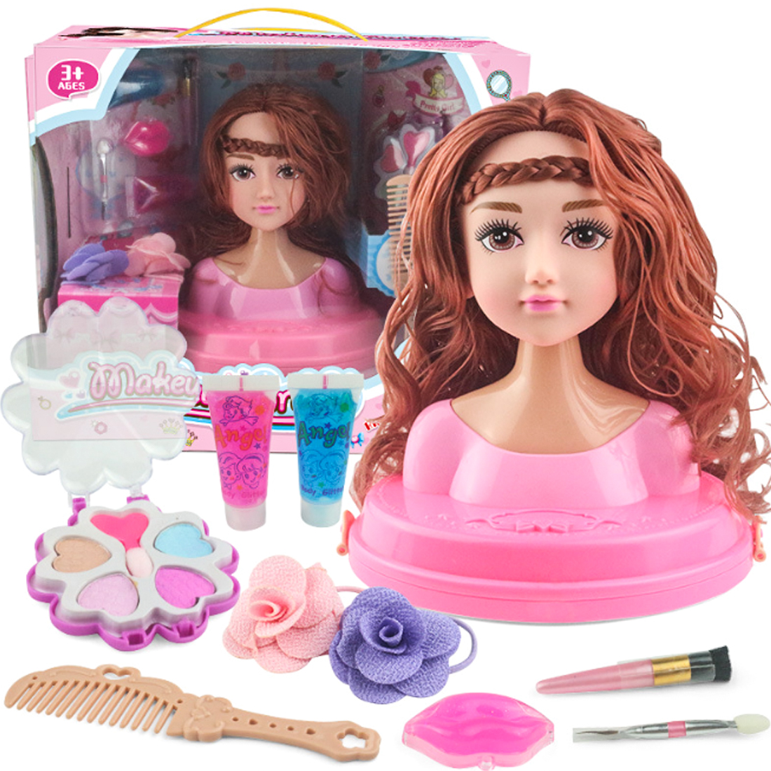 Children Head Model Half Body Doll Toy Makeup Hairstyle Beauty Simulation Plastic Girls Gift Toy - Random Color