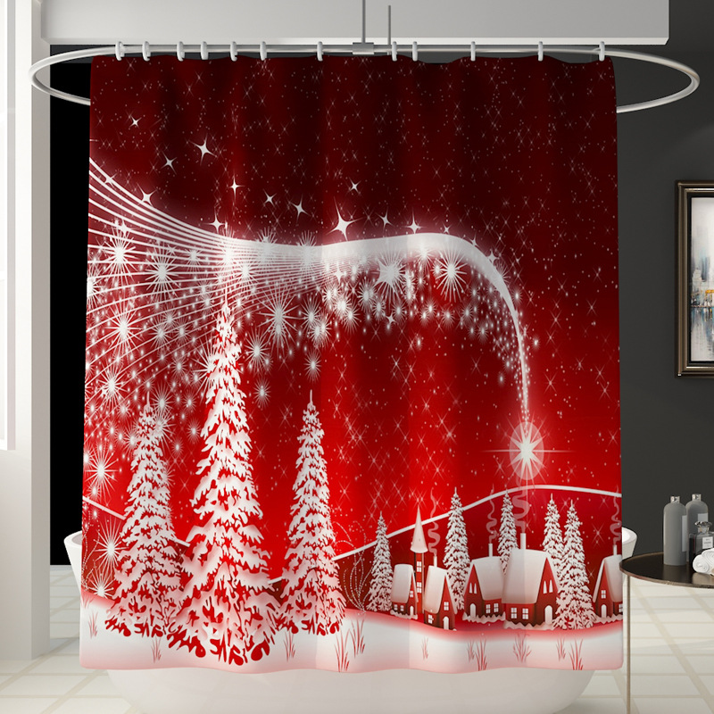 Bipoobee Merry Christmas Shower Curtain New Year Bathroom Suit Santa Claus Reindeer Snowflake Toilet Cover Mat Non Slip Rug Set