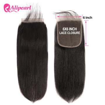 AliPearl Hair Straight 6x6 Closure Human Hair Lace Closure With Baby Hair Swiss Lace 10-20'' Brazilian Remy Hair Natural Color