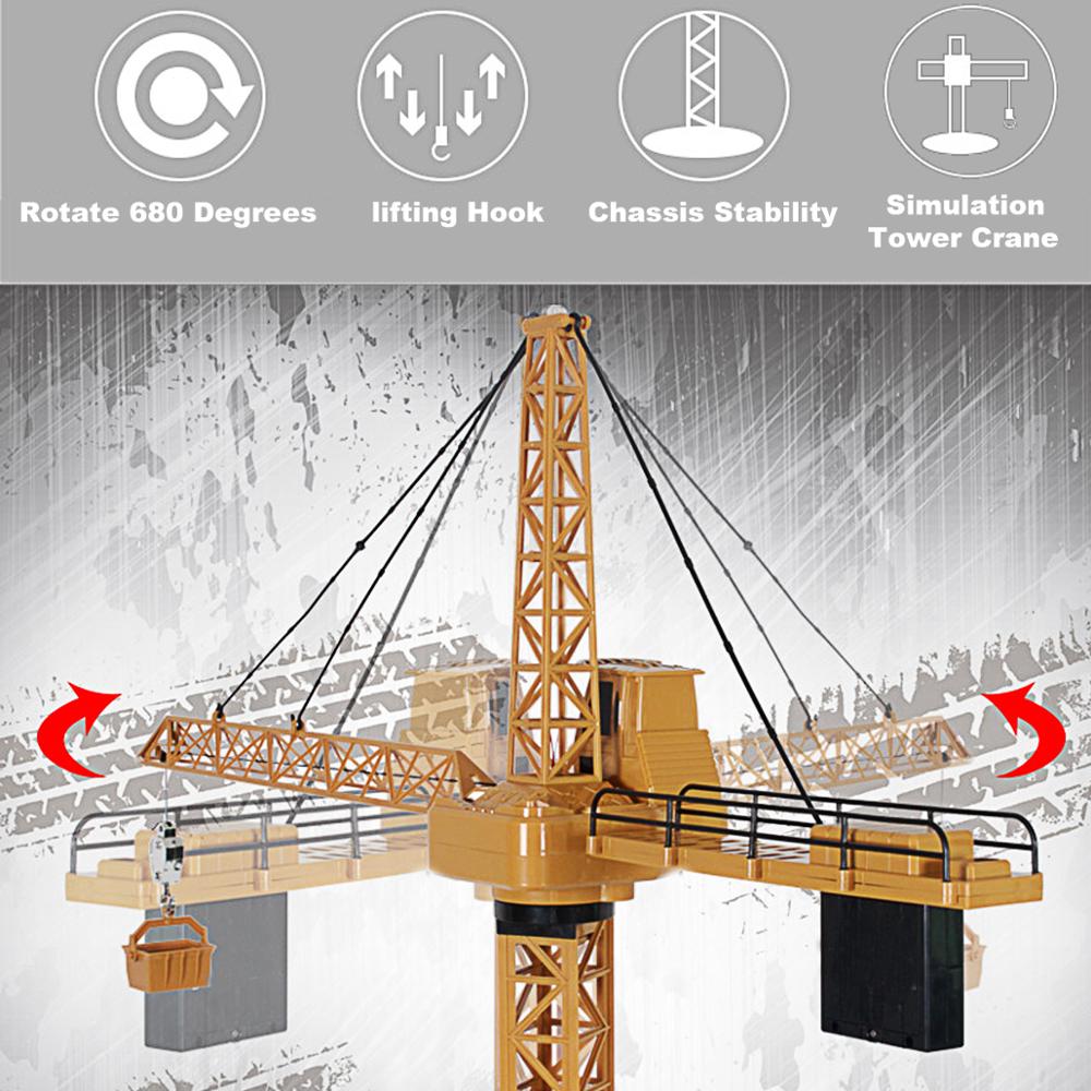 RC Tower Crane 6CH 128CM 680°Rotation Lift Model 2.4G Remote Control Construction Crane Toy With Light & Sound For Kids Gift