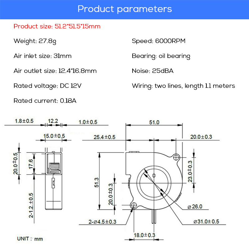 3D Printer Parts Turbine DC Blower Small Fan 5015 Industrial Cooling Fan DC 12V 50x50x15mm Reprap Mendel Prusa i3 Printer