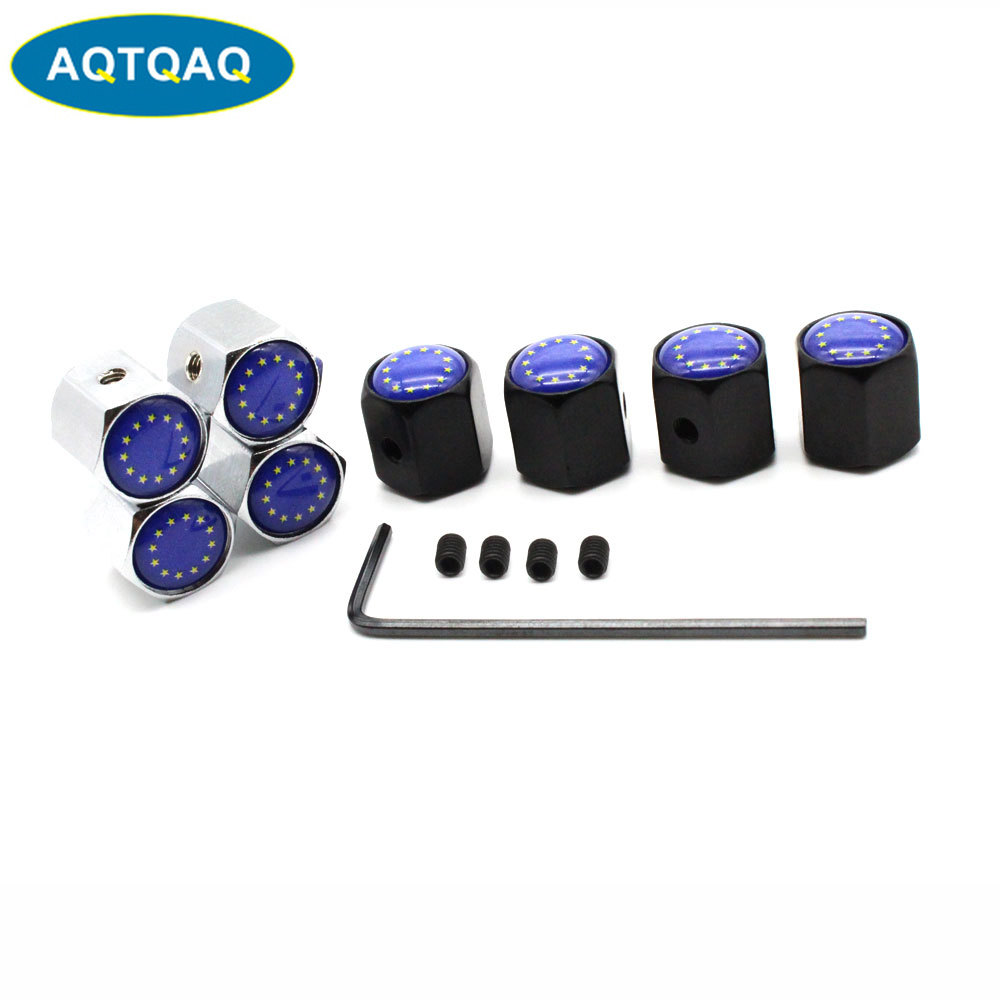 5 Pcs/Set Car Styling Zinc Alloy Anti-theft European Union The EU Flag Car Tire Valve Caps Wheel Tires Tire Stem Air Cap Airtigh