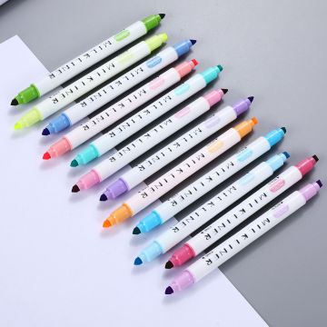 12Colors Double Headed Cute Eye Protected Candy Color Fluorescent Pen Highlighter Drawing Art Marker Stationery Journal Supplies