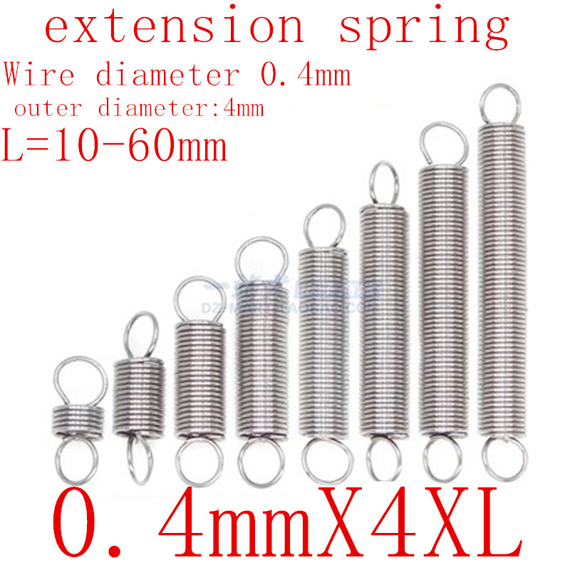 10Pcs 304 Stainless Steel Dual Hook Small Tension Spring Hardware Accessories Wire Dia 0.4mm Outer Dia 4mm Length 15-50mm