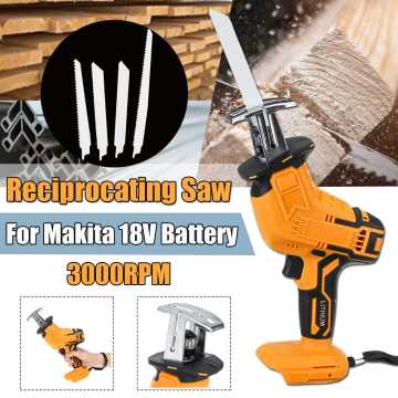 18V Portable Mini Cordless Reciprocating Saw Woodworking Metal Cutting Tool Kit with 4 Blades Electric Saw for Makita Battery