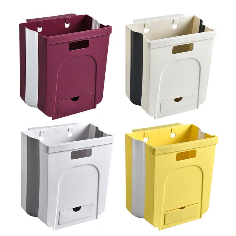 Over Kitchen Cabinet Door Hanging Trash Bucket Garbage Bin Rubbish Container Wall-mounted Foldable Trash Can With Drawer Buckets