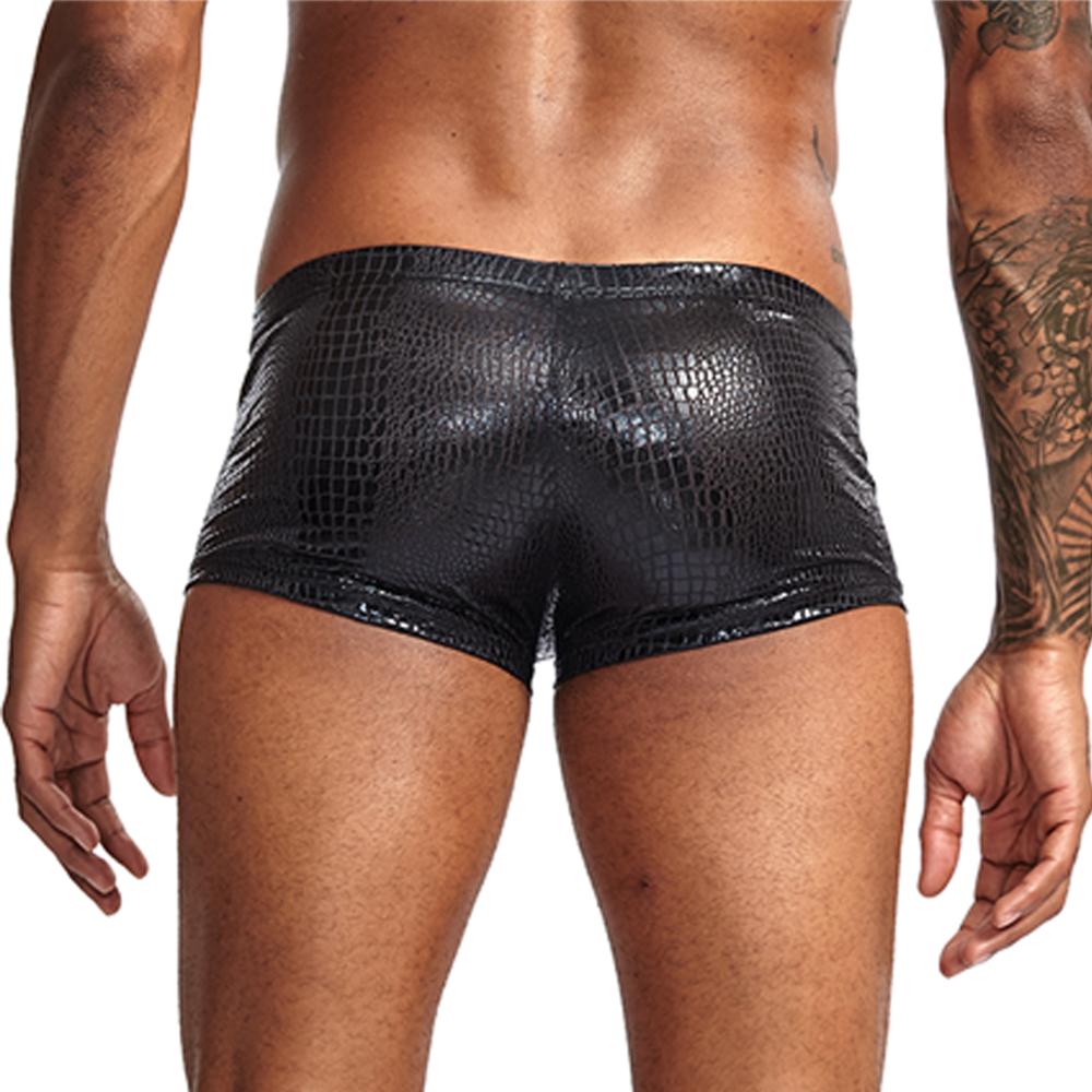 Men Sexy Underwear Snake Skin Imitation Leather Boxers Mens Boxer Shorts U Convex Low Rise Male hombre Panties Underpants