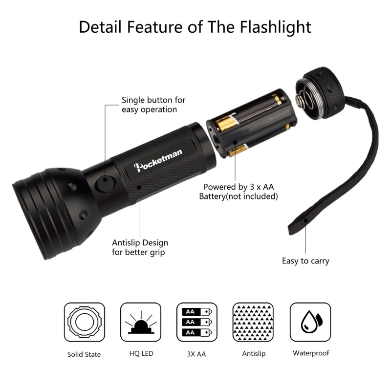 Pocketman UV 51 LED Flashlight 395nm Ultraviolet UV Flashlight UV LED Torch Lamp Detector for Dog Urine, Pet Stains and Bed Bug