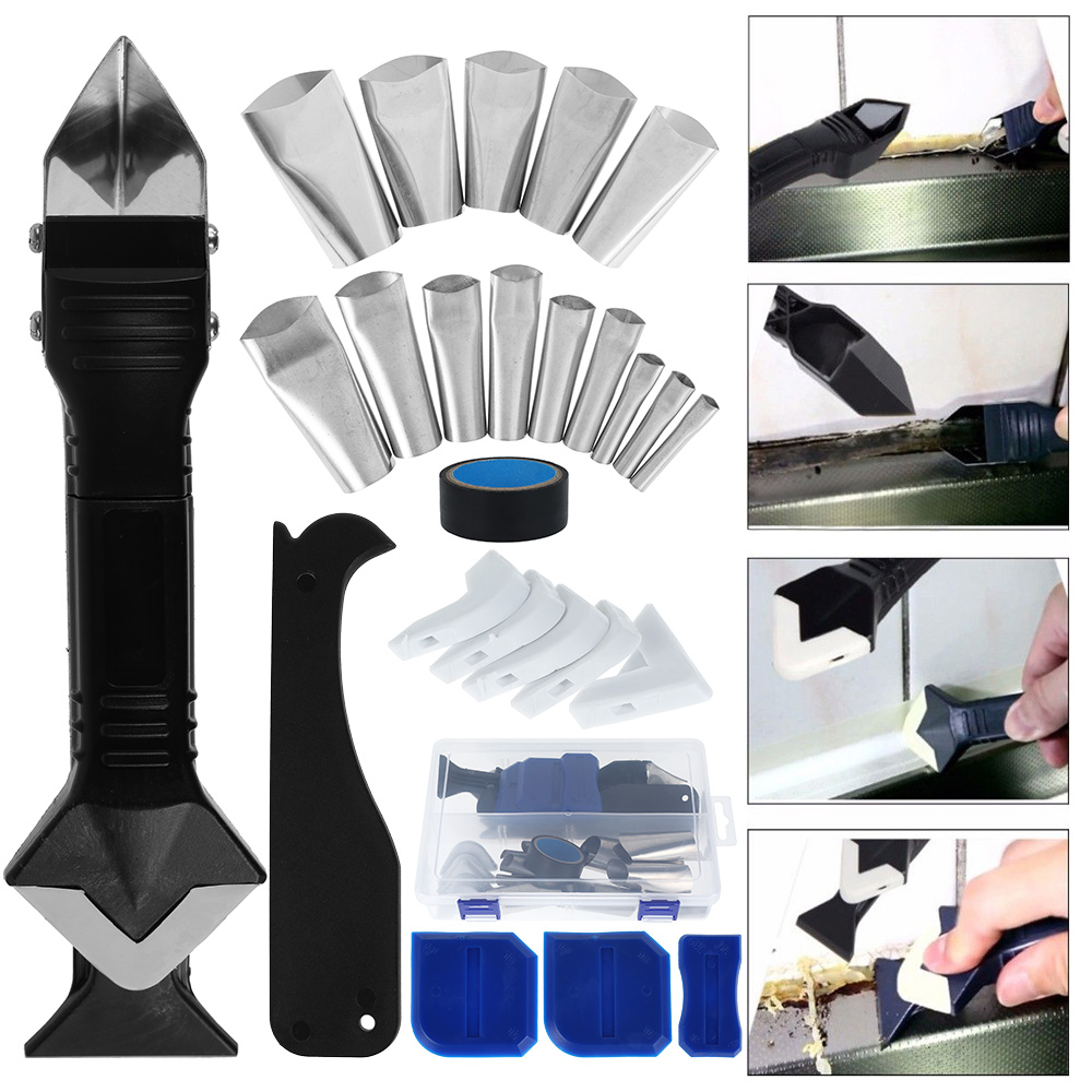 27Pcs Caulking Tool Kit Caulking Finisher Caulk Nozzle Applicator Silicone Sealant Finishing Tool Grout Scraper Caulk Remover