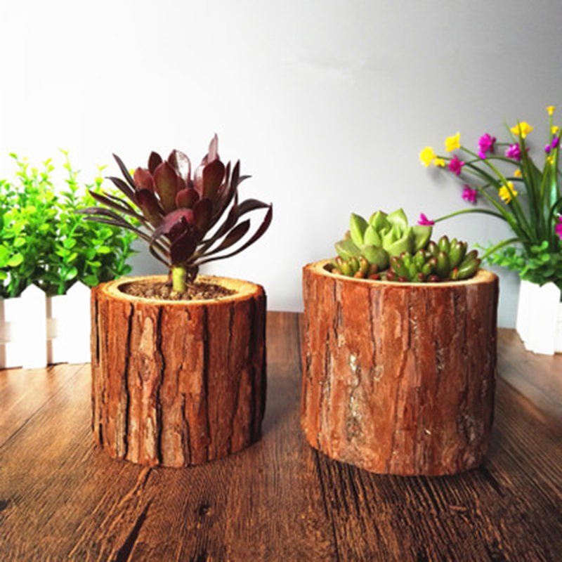 1pcs Wood Flower Vase Wooden Artificial Flower Pot Succulent Planter Rustic Trunk Stump For Decoration 6*6cm/8*7cm Creative
