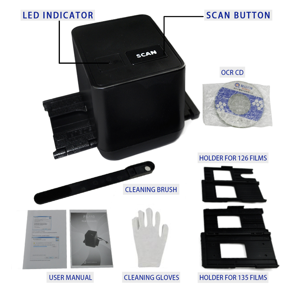 Protable Negative Film Scanner 35mm 135 Slide Film Converter Photo Digital Image 17.9 Mega Pixels Monochrome Slide Film Scanner