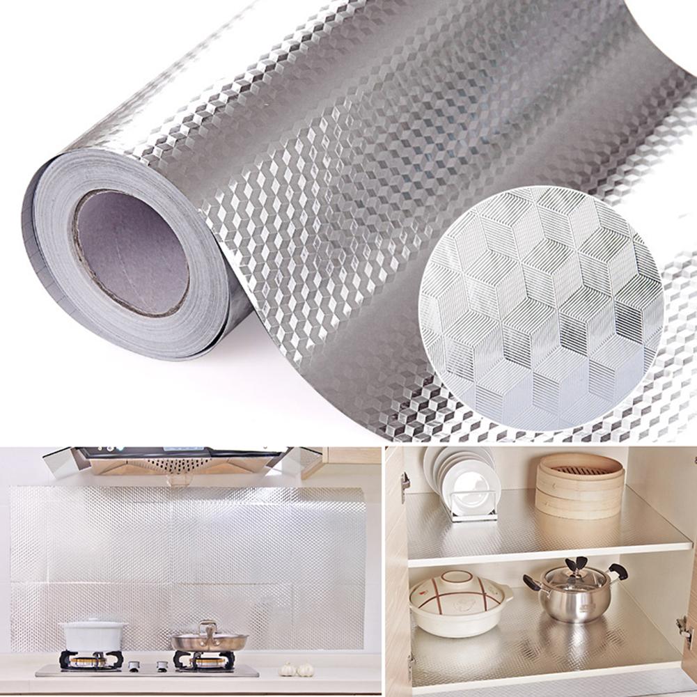 Aluminum Foil Self Adhesive Waterproof Wallpaper Kitchen Sticker DIY Home Decor Oilproof sticker Drop Shipping