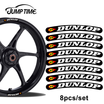 Jump Time 13cm x1.3cm 8Pcs For Dunlop Rim Stickers Wheel Stripes Set Car Motorbike Motorcycle Racing Decal Flat Glue Car Sticker