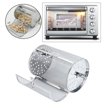 Rotisserie Grill Roaster Drum Oven Basket Oven Roast Baking Rotary Silver for Peanut Dried Nut Coffee Beans BBQ