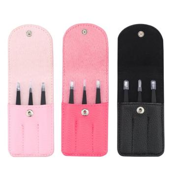 3pcs Professional Eyebrow Tweezers Kit Stainless Steel Point Tip/Slant Tip/Flat Tip Hair Removal Makeup Tool with Bag