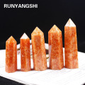 1pc Natural Sunstone Crystal Point Healing Stone Quartz Tower Orange Wand Ornament for Home Decor Reiki Energy Pyramid