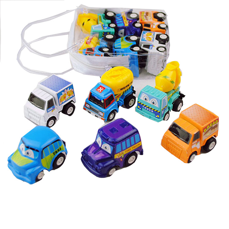 6Pcs/Lot Mini Pull Back Cars Toys Mobile Machinery Shop Construction Vehicle Fire Truck Model Baby Mini Cars Gift Children Toys