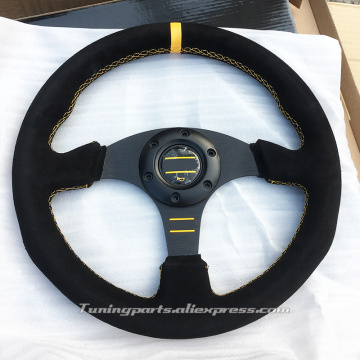 Suede/Real Leather Red/Yellow Stripe 330MM Game/Go Kart/Car Steering Wheel