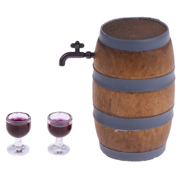 1:12 Scale Doll House Miniature Wine Beer Barrel Beer Cask Beer Keg and Wine Glass Set for Dolls House Decoration Accessories