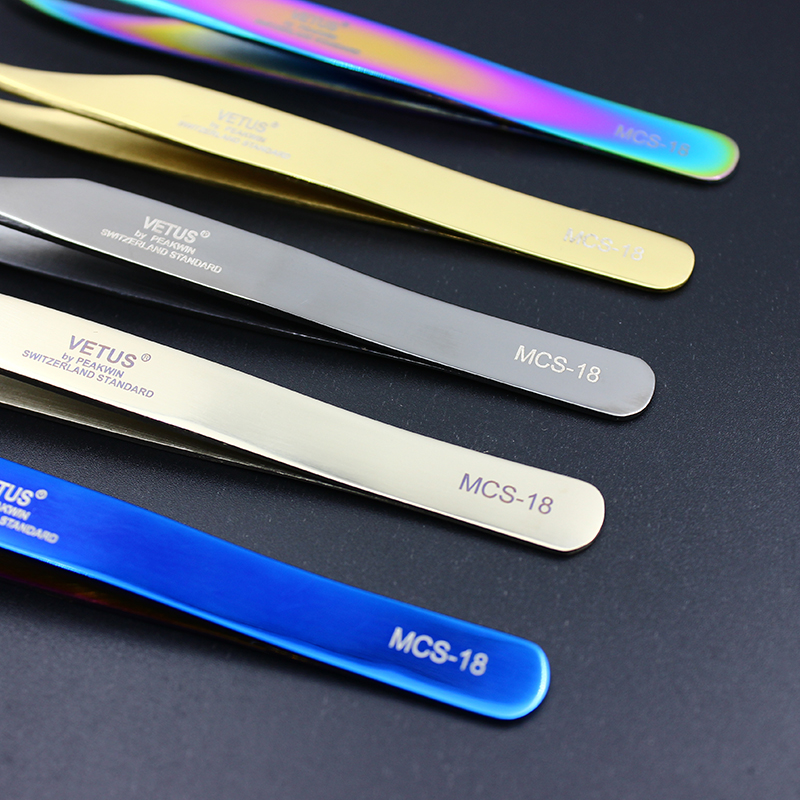 2018 NEW 100% VETUS MCS18 /19 Rainbow Tweezers False Eyelash Extension Tweezer Stainless Steel Dolphin tweezers 5 color choose